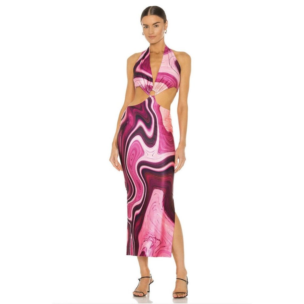 Farai London Gaia Long Dress Purple Cut Out Bodycon Sexy